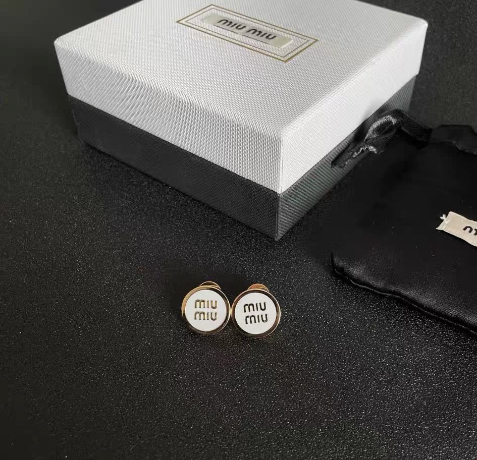 Miu Miu Earrings - Gold Tone with White Enamel